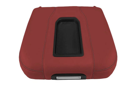 Console Lid Bucket Cover Leather for Chevrolet Silverado (2019–2020) Red Black Stitch