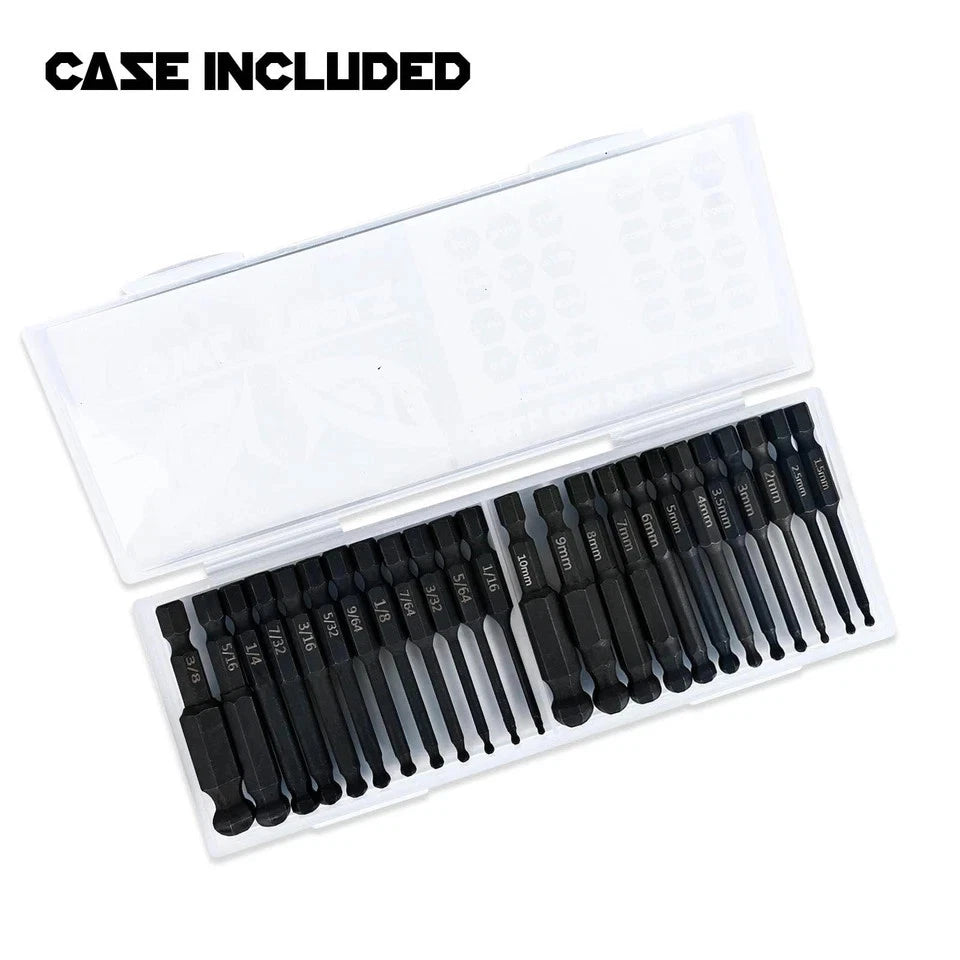 24 Pack Ball End Hex Allen Wrench Drill Bit Set - Metric & SAE Sizes