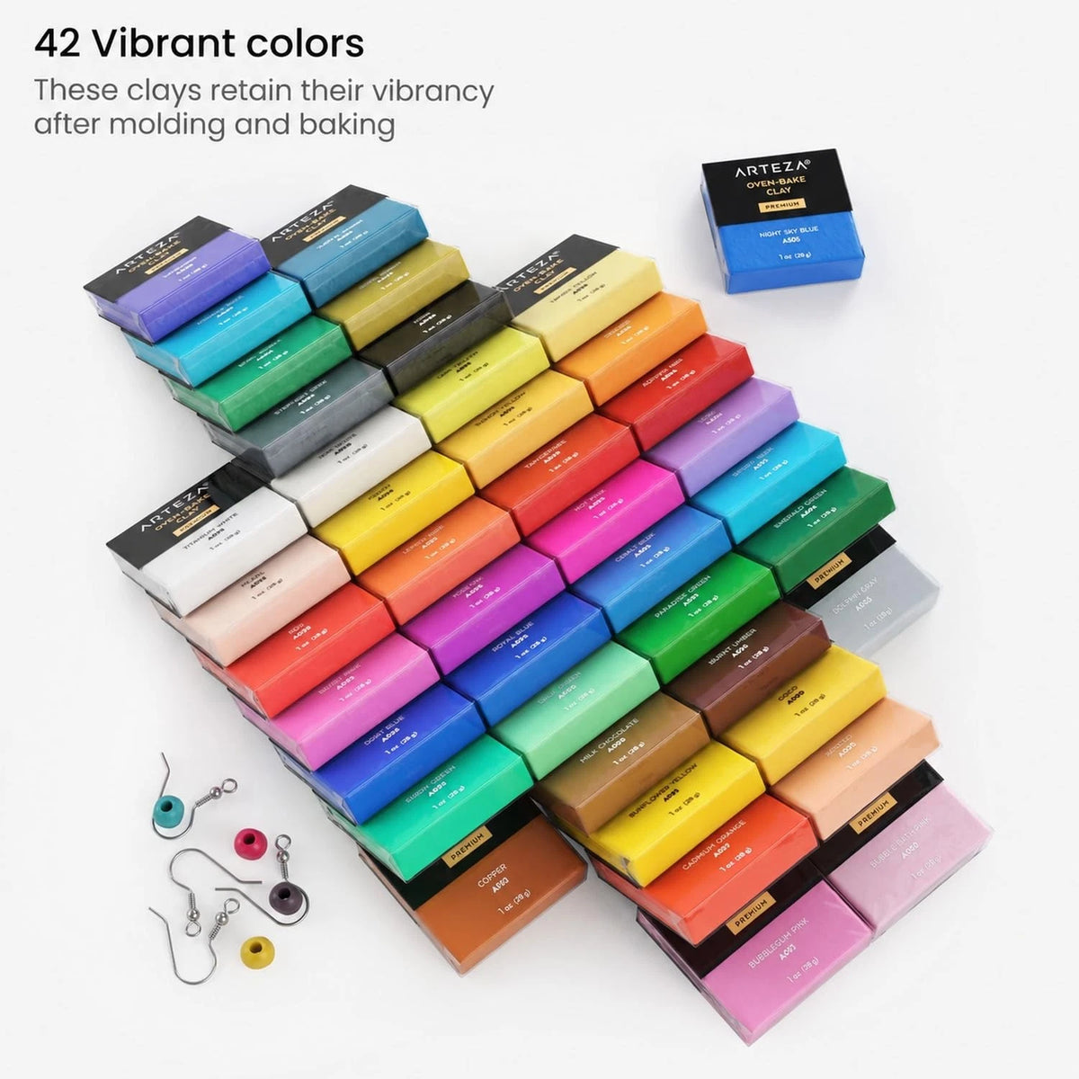 42-Color Polymer Clay Kit with 5 Tools & Jewelry Findings for Crafting