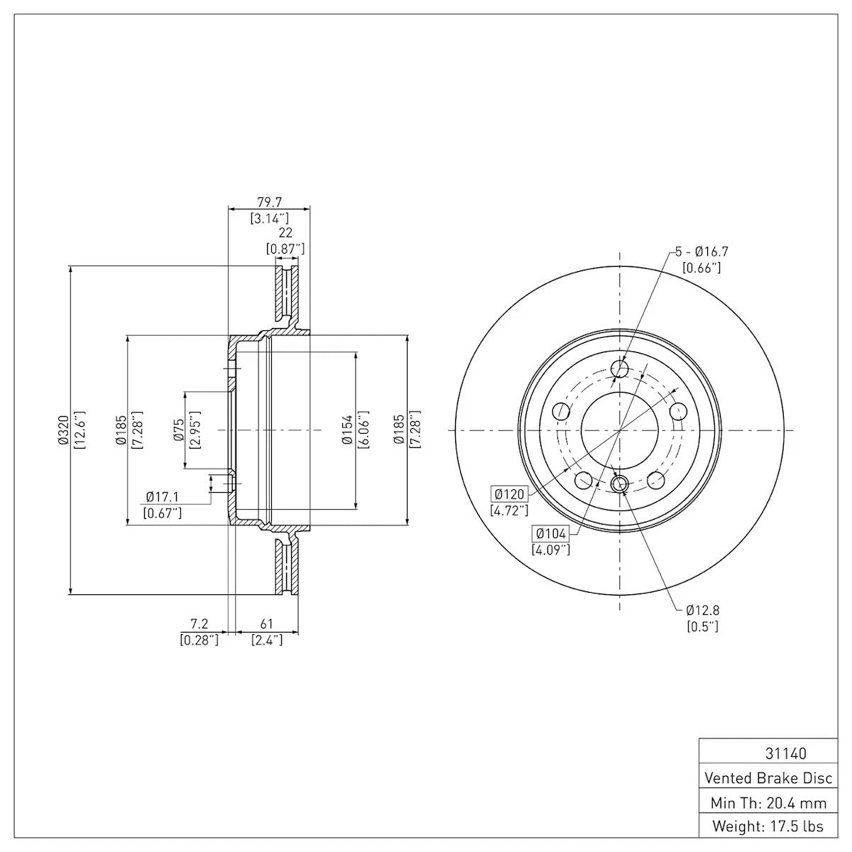 ERE-31140 Brake Disc for BMW X3 (2004–2010) Rear Driver/Passenger Side
