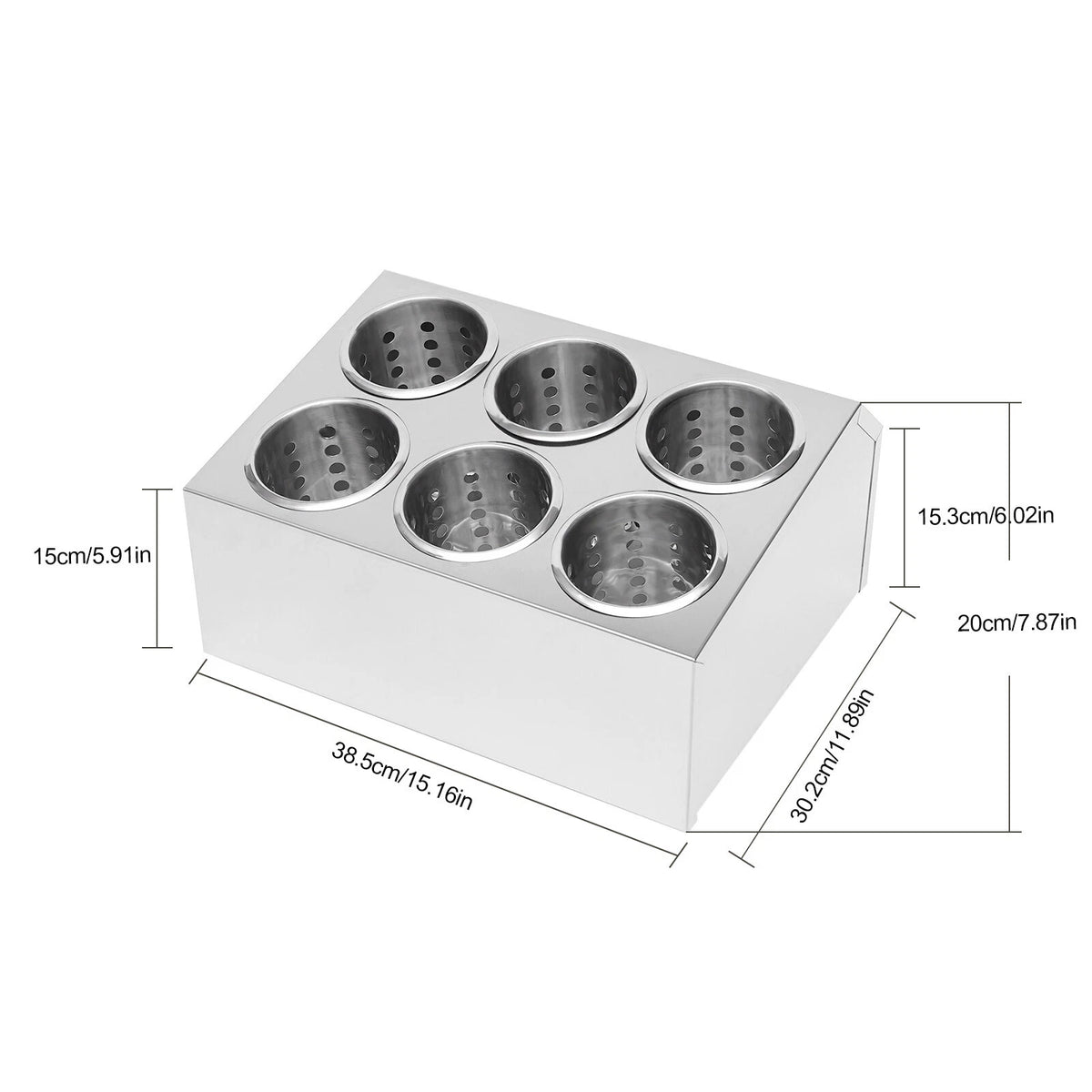 Flatware Holder for Commercial Use - Stainless Steel Cylinder, 6 Holes