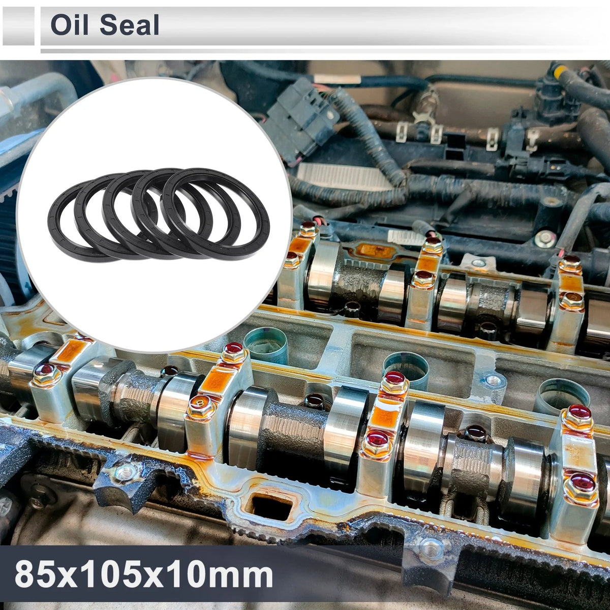 Set of 5 Oil Seal Ring 85x105x10mm for Rotary Shaft (Nitrile Rubber)