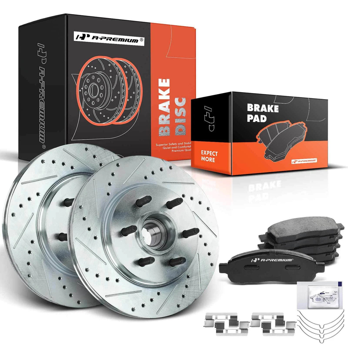 Set of 2 Front Drilled Brake Rotors & Ceramic Pads for Ford F-150 (2004–2023) P-1083, S-54107