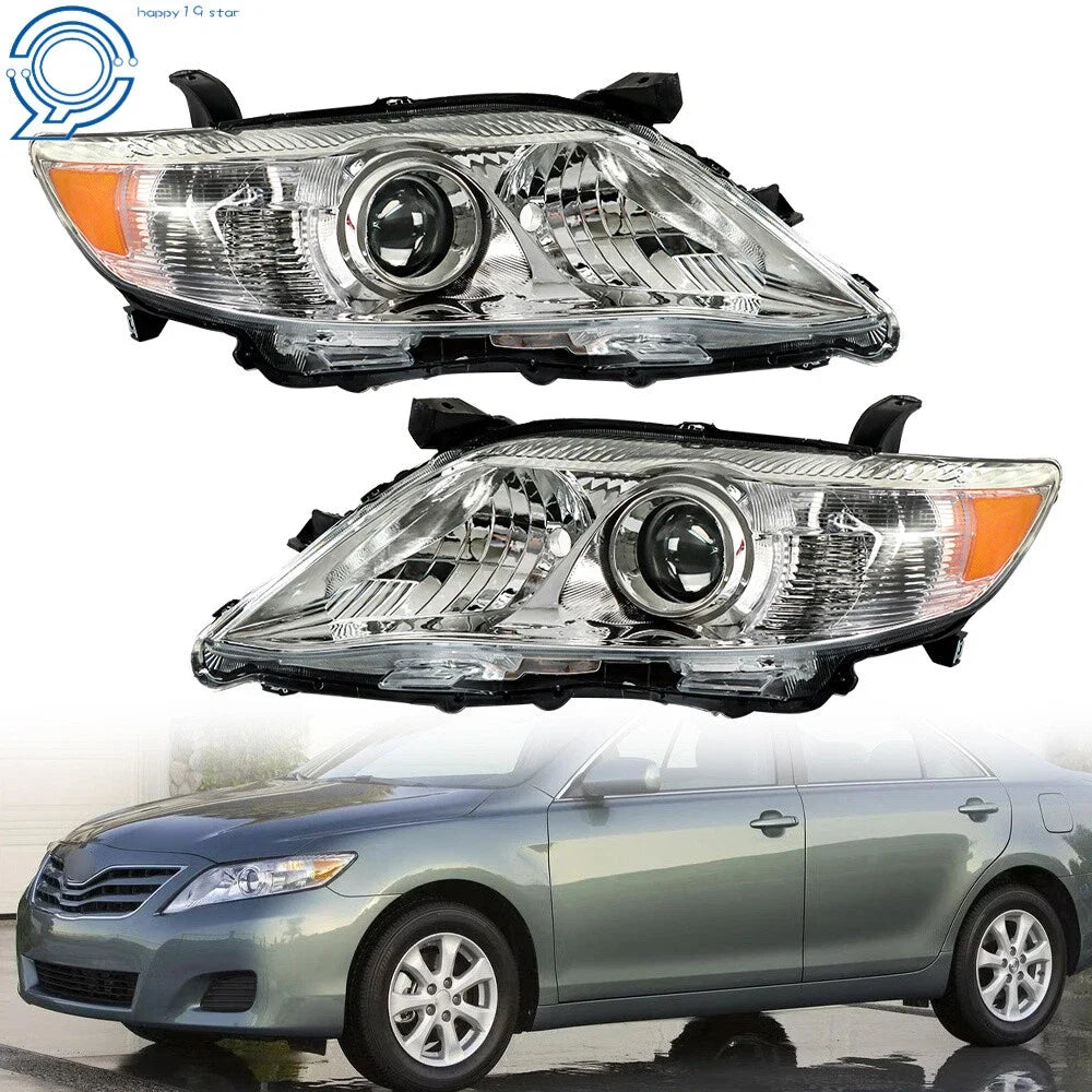 Set of 2 Halogen Headlights for Toyota Camry (2010–2011) Chrome Bezel
