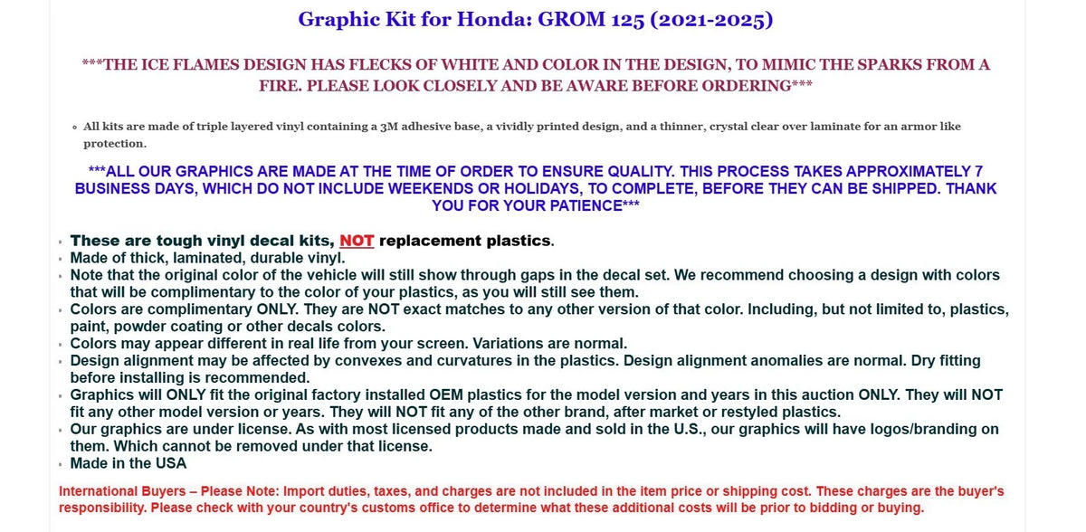 Graphic Stickers Decals for Honda Grom 125 (2021–2025)
