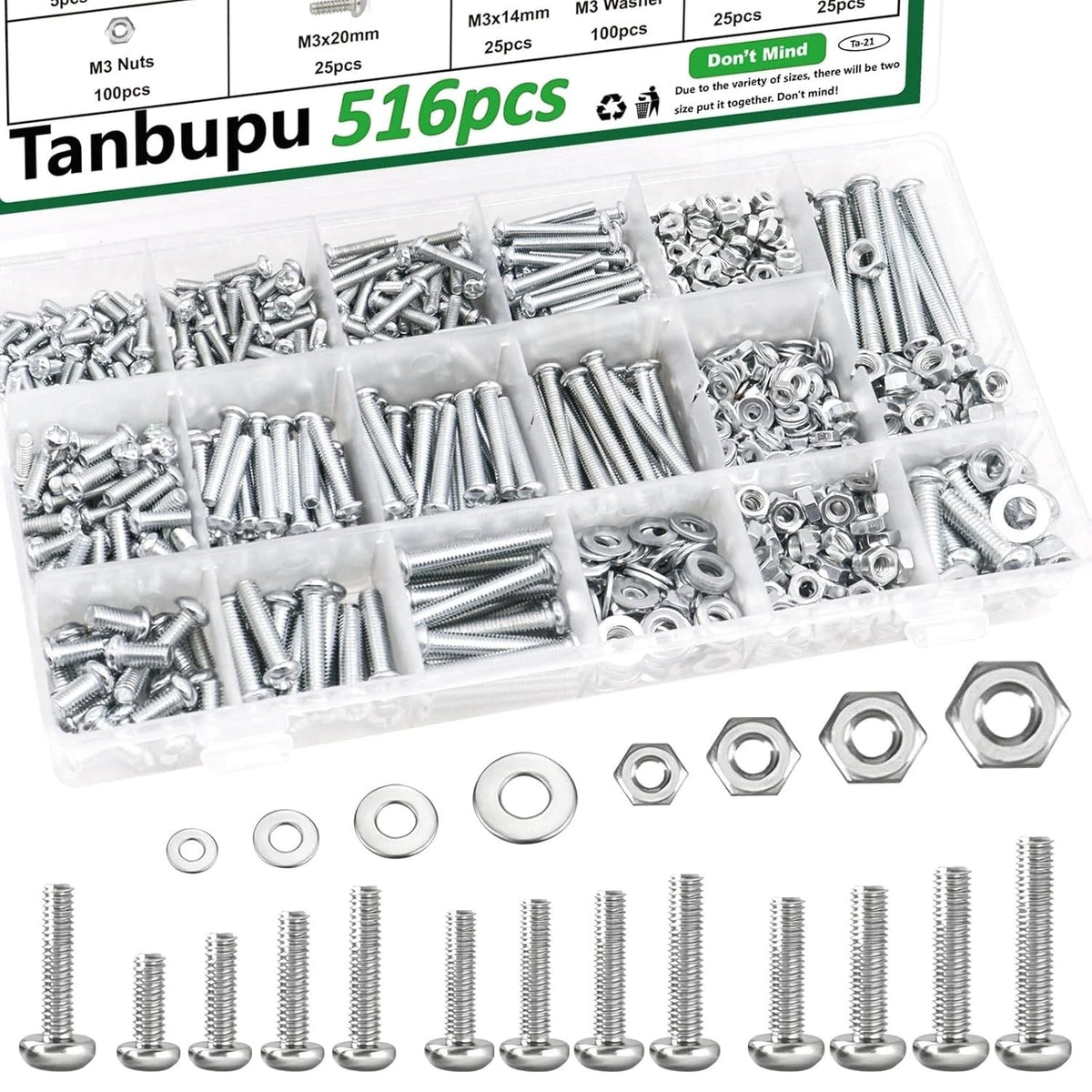 516Pcs Black Nuts and Bolts Assortment Kit for
