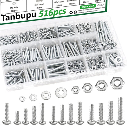 516Pcs Black Nuts and Bolts Assortment Kit for