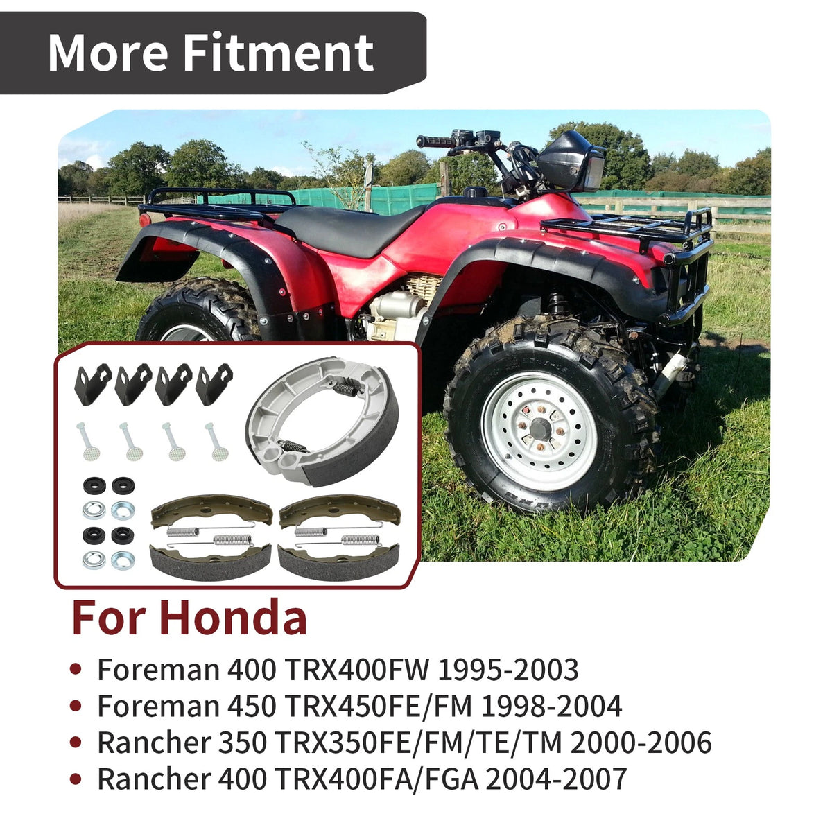 Front & Rear Brake Shoes Kit for Honda Rancher 350 TRX350 (2000–2006)