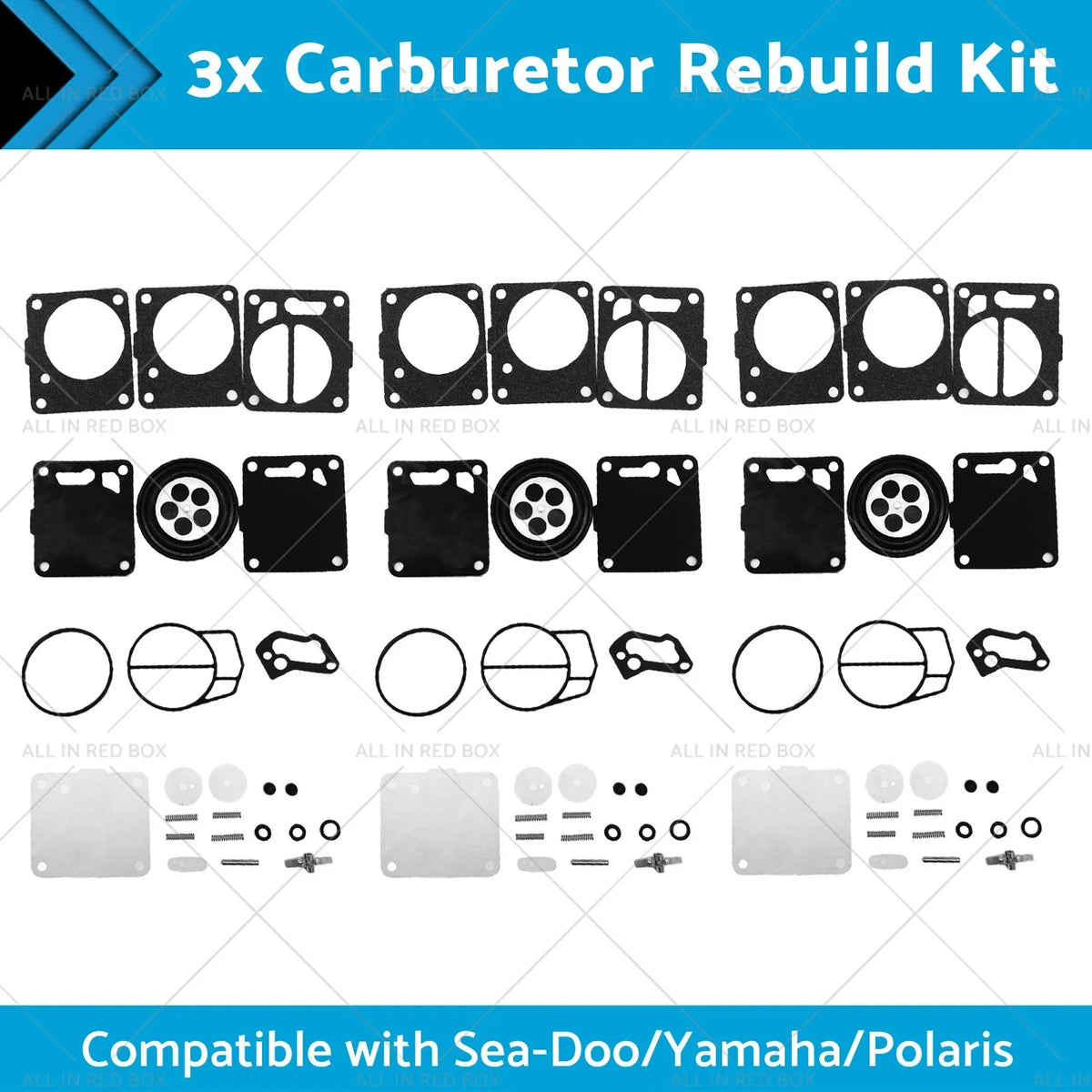 3 x Carburetor Rebuild Kit for Sea-Doo SP SPI SPX HX GS GSI GSX (1990-2002)