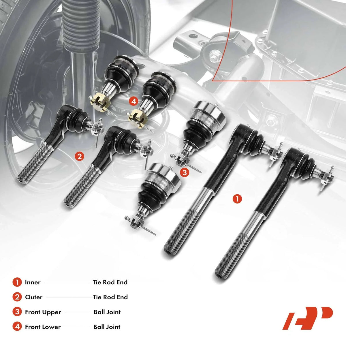 Set of 6 Inner & Outer Ball Joint Tie Rod Ends for Dodge Ram 2500 3500 (1994–2023)