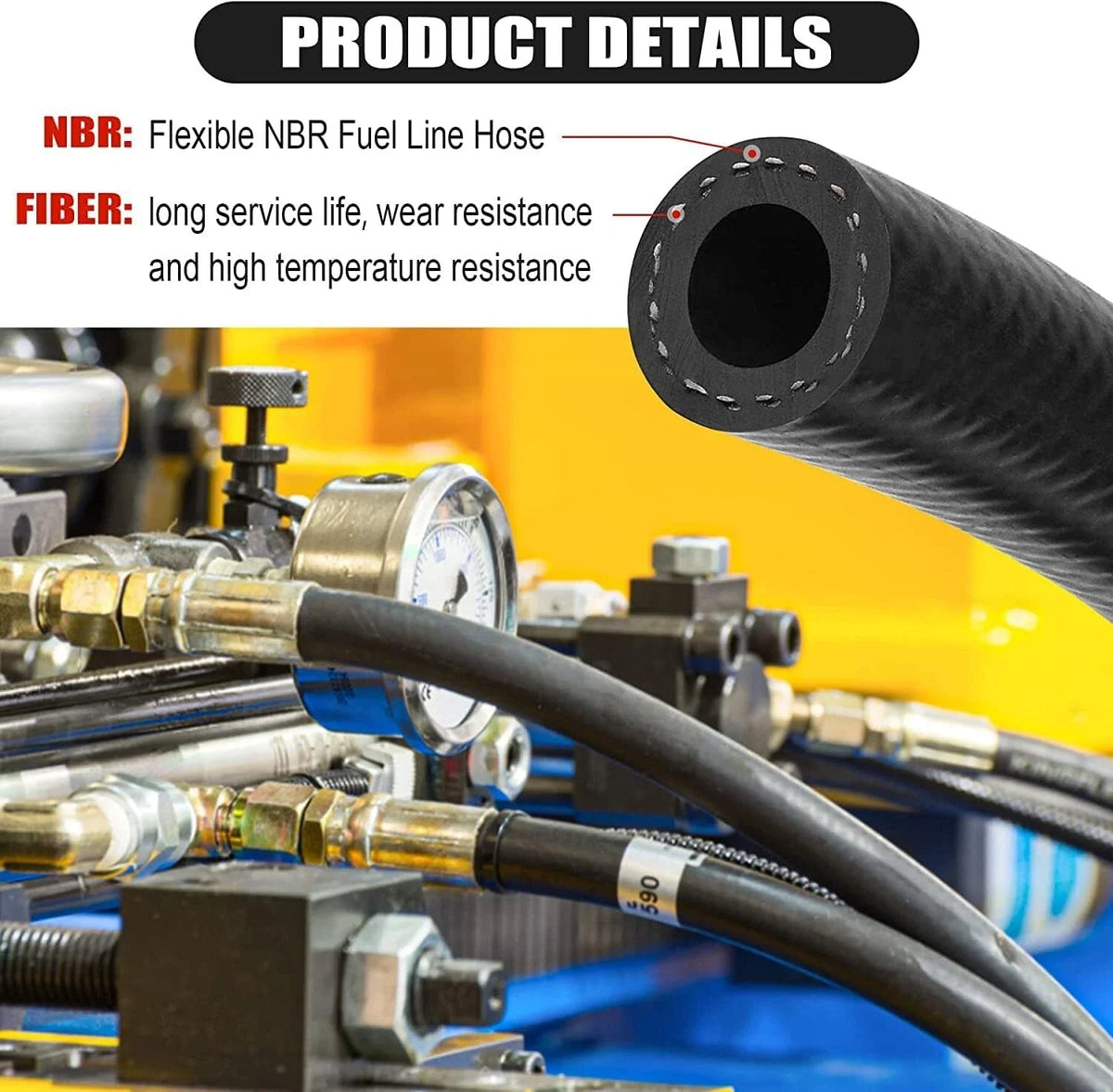 Fuel Line Hose 25FT 3/16 Inch ID NBR Rubber for Automotive Engines