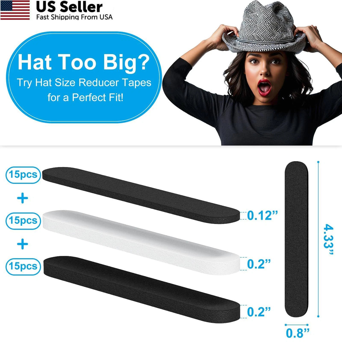 Pack of 45 Hat Size 0.2 inches, 0.12 Black and White