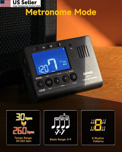 Metronome Tuner for All Instruments - Guitar, Bass, Violin, Black