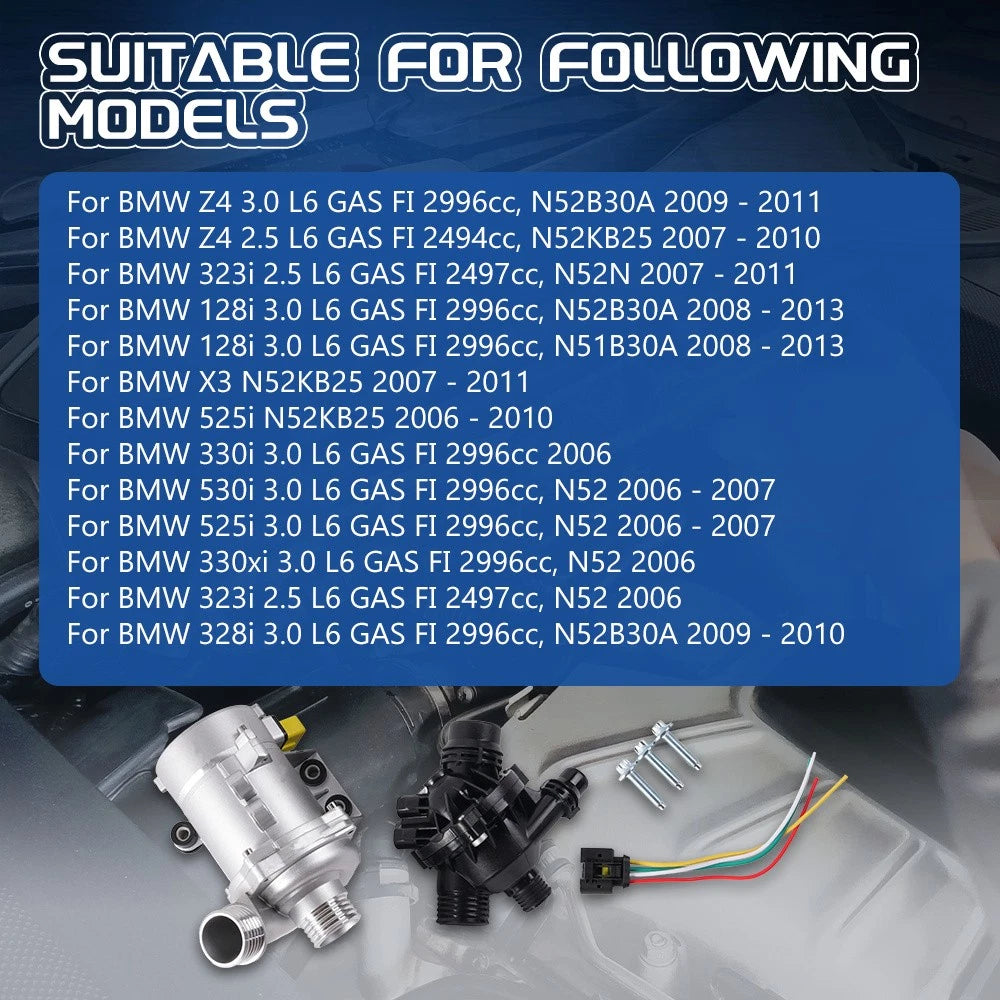 Water Pump with Thermostat & Bolt for BMW 128i 325i 328i 528i 530i X3 (2007–2013)
