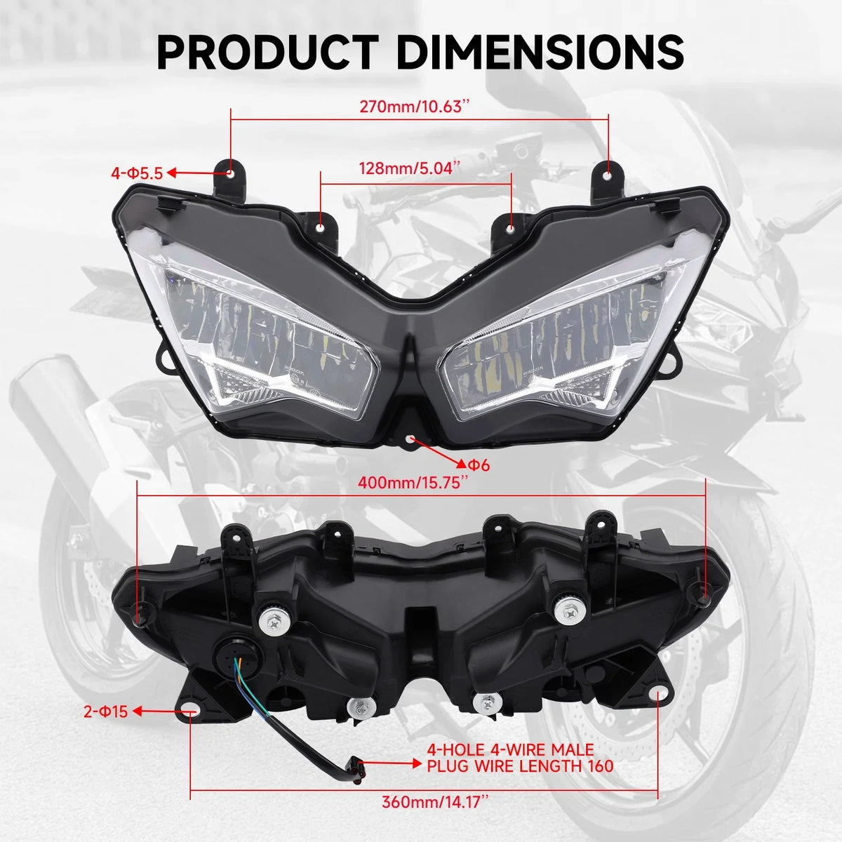 LED Front Headlight Assembly for Kawasaki Ninja 400 (2018–2025), Ninja 650 (2020–2025)