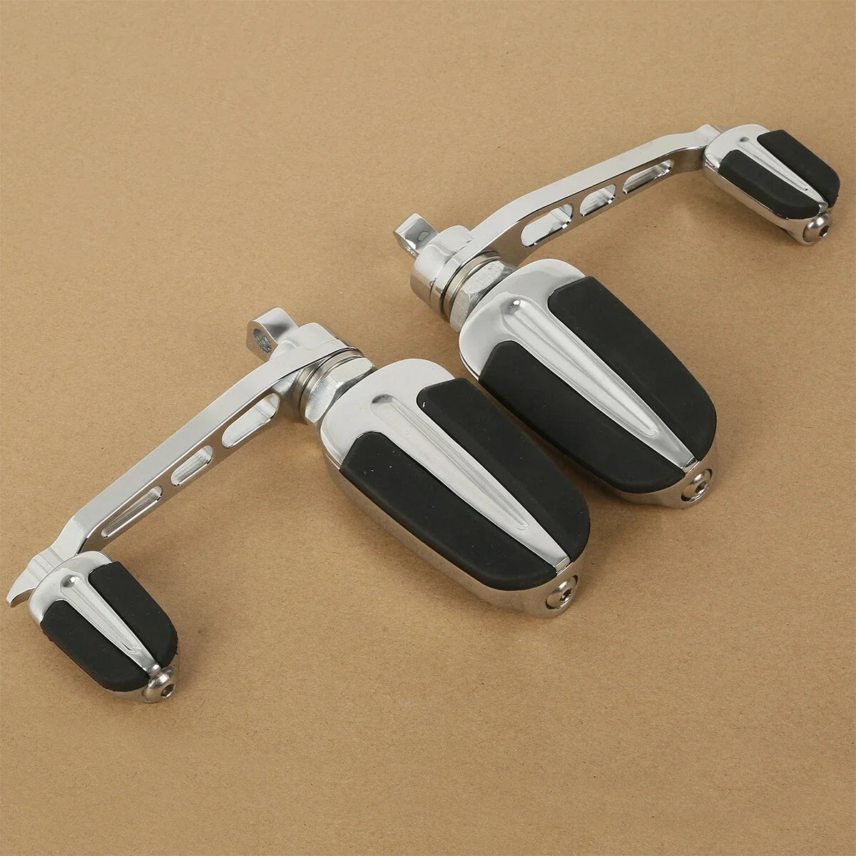 Chrome Slipstream Foot Pegs & Heel Rest for Harley Dyna Softail Sportster