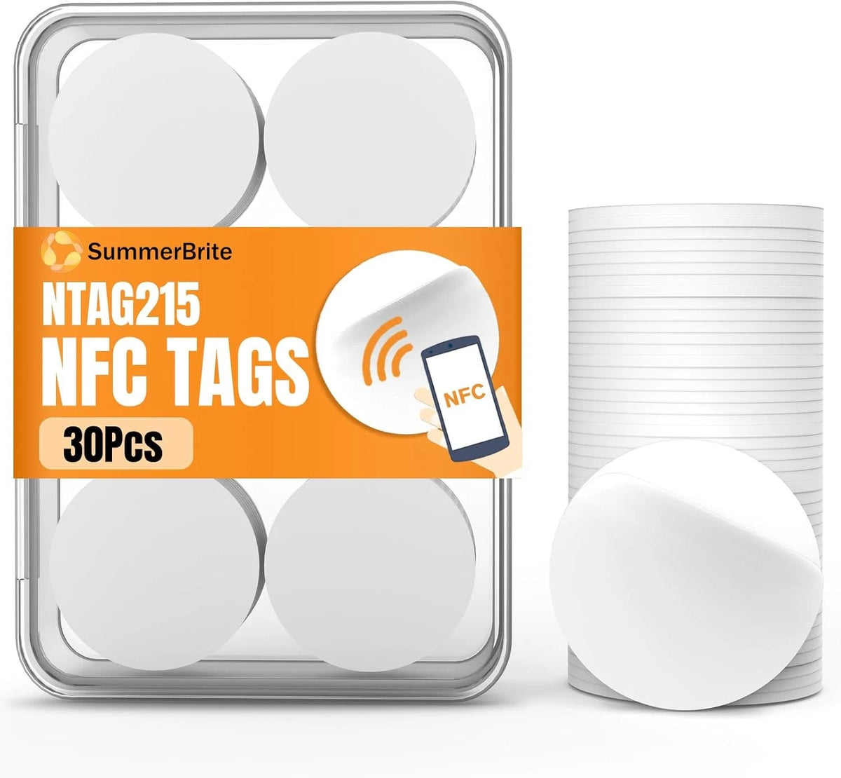 30PCS Summerbrite NTAG215 NFC Tags Rewritable Programmable Stickers