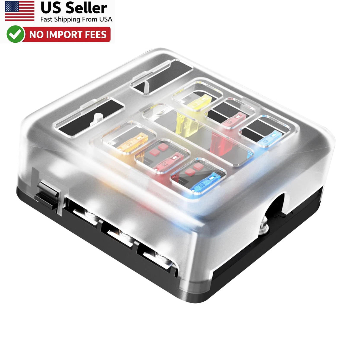 6 Circuit Fuse Block for 12V-24V Vehicles with LED Indicator
