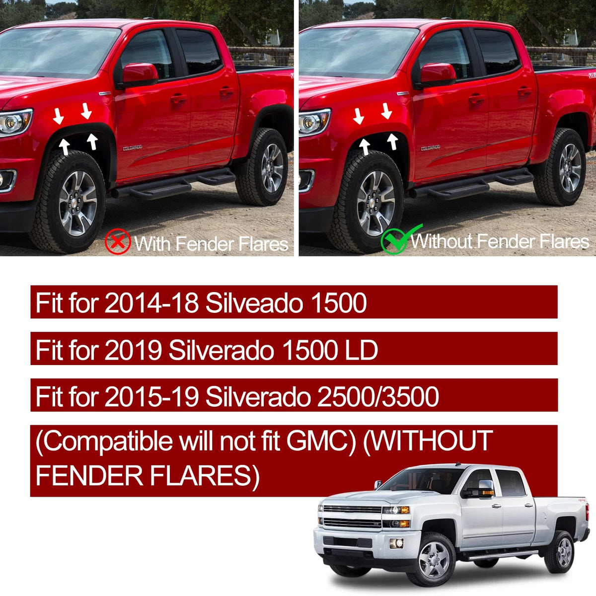 Front Rear Mud Flaps Splash Guards for Chevy Silverado 1500 2500 3500 (2007–2018)