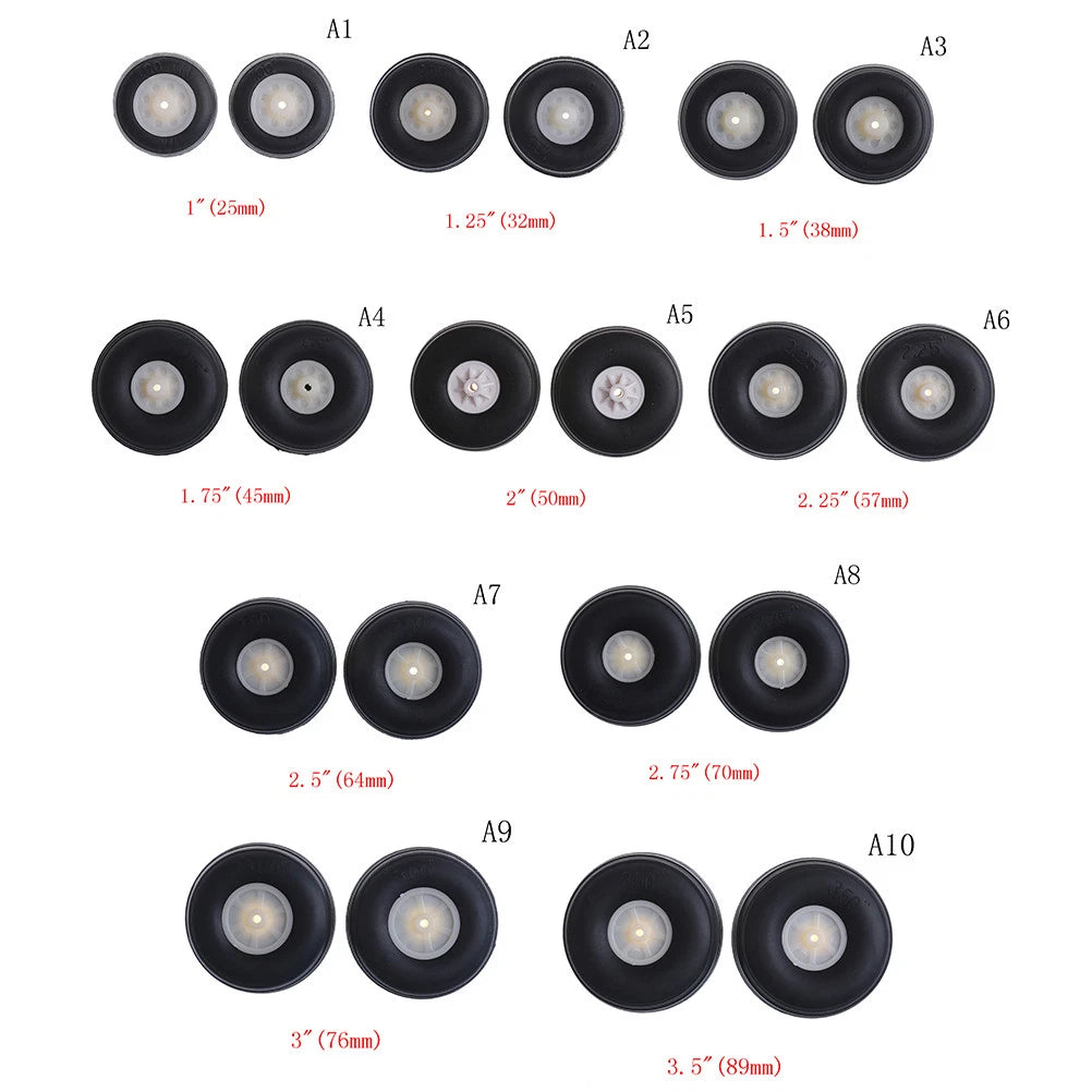4-Pack 1"-2.75" 25mm-70mm Rubber PU Wheels for RC Airplane