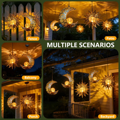 Solar Hanging Sun and Moon Lights for Garden - Bronze Color