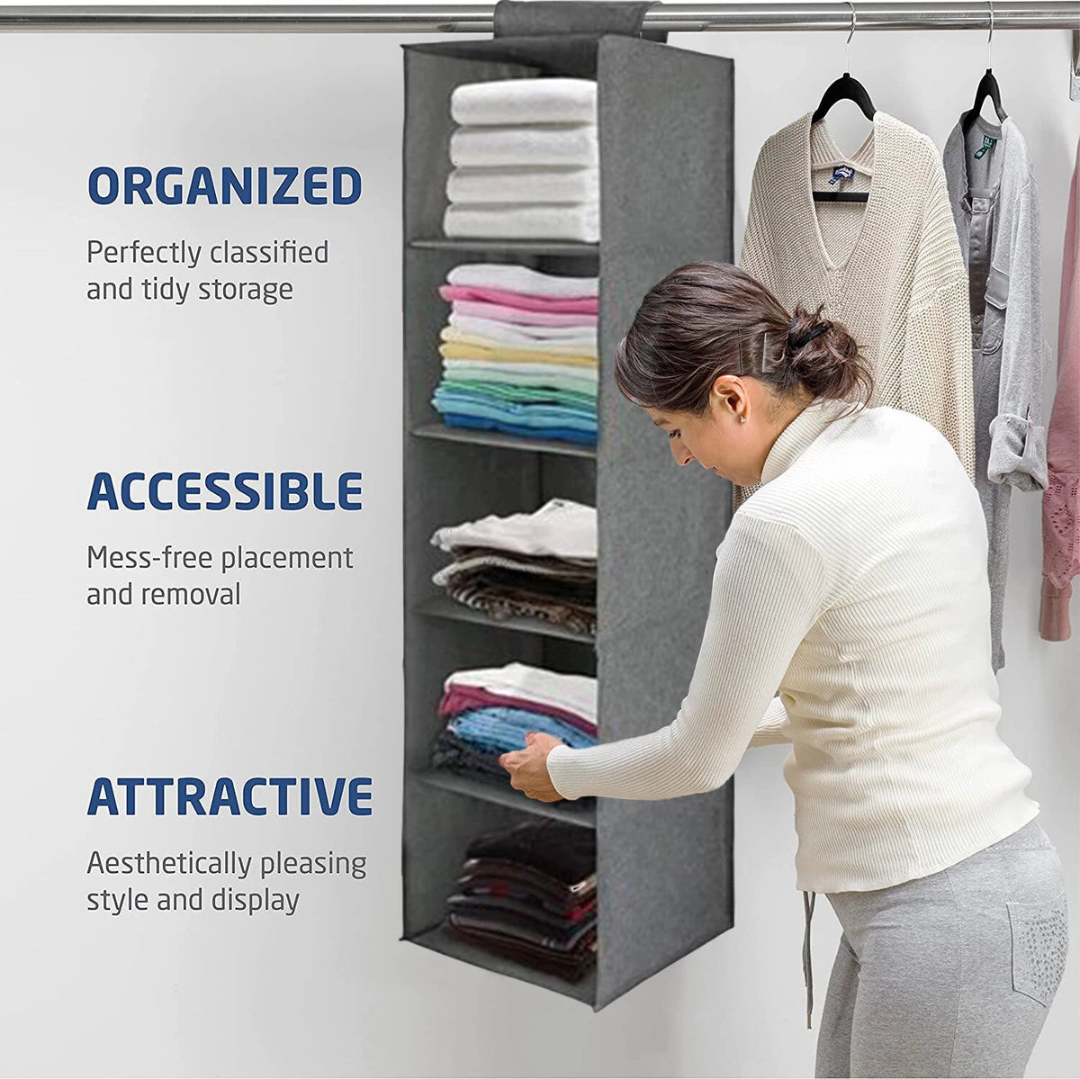 5 Section Hanging Closet Organizer for Clothes