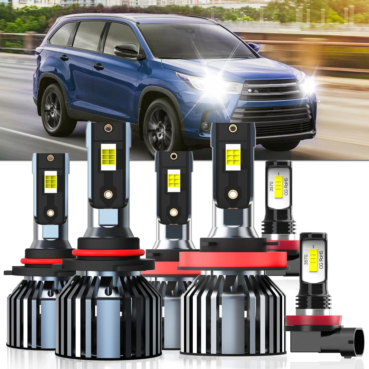 6X Glitter Lights for Toyota Highlander (2014–2019) White Light