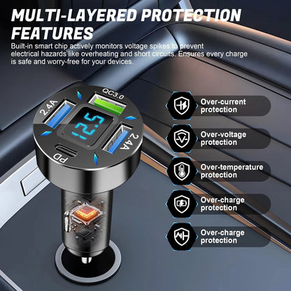 4-Port Car Charger for Universal Use (12-24V)
