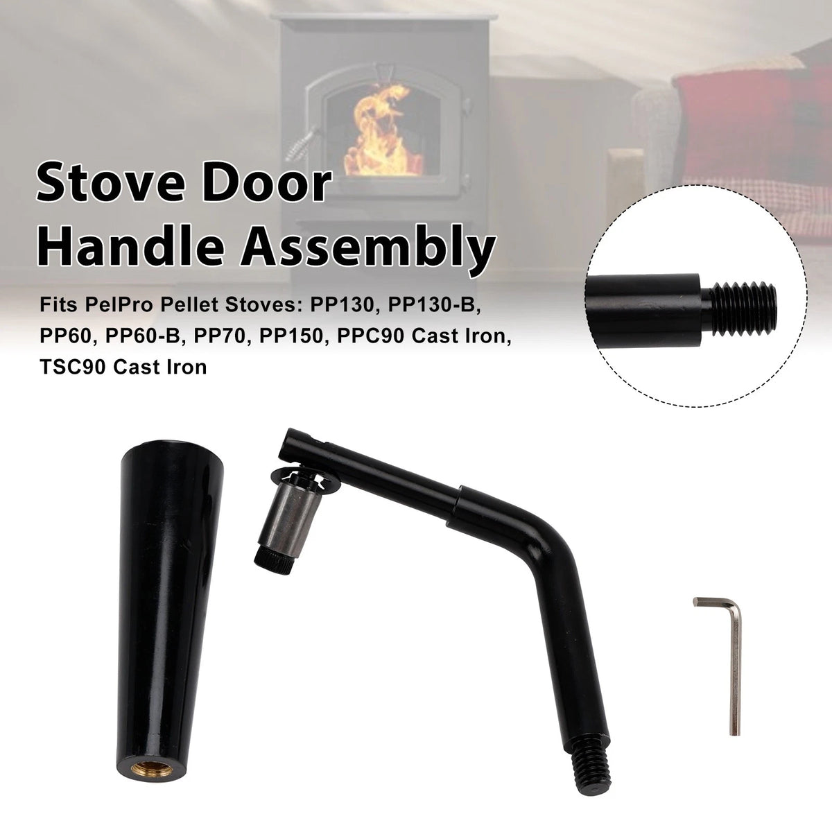 Threaded Door Handle Assembly for PelPro Stoves (PP60, PP70, PP130, PP150, PPC90, TSC90)