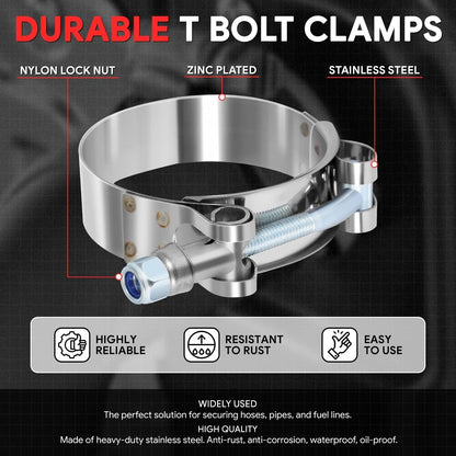 8PC Stainless T-Bolt Clamp Set for Turbo Exhaust Intercooler Silicone Coupler
