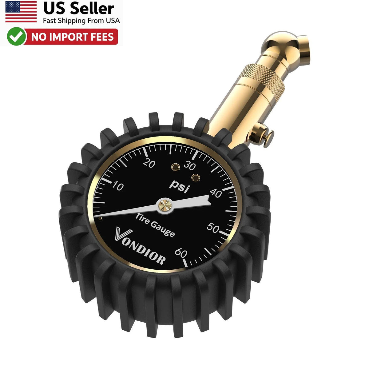 2 Inch Glow Dial Tire Pressure Gauge for Universal Use (0-60 PSI)