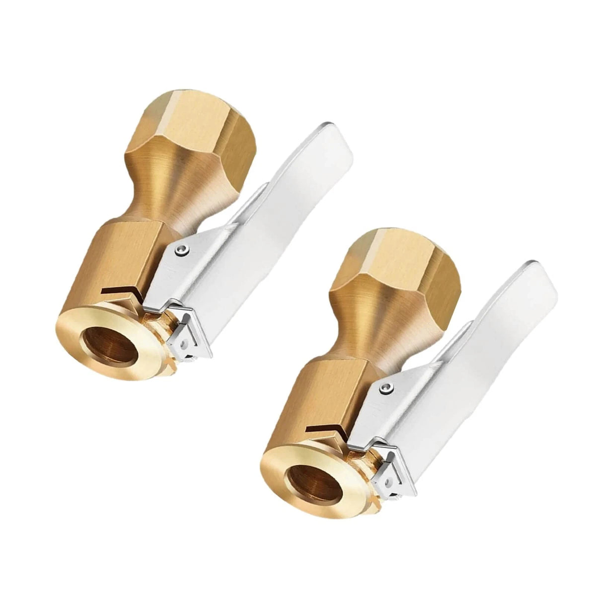 2X Heavy Duty Brass Air Chuck Clip Open Flow 1/4 Inch FNPT Tire Inflator Nozzle