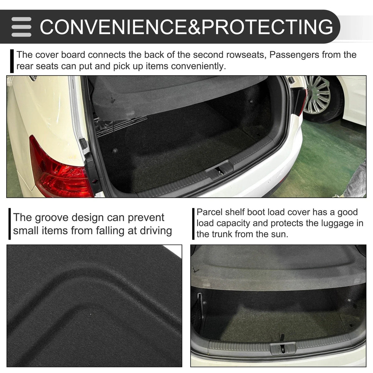 Rear Parcel Shelf Boot Load Cover for Ford Focus (2012–2018) Black