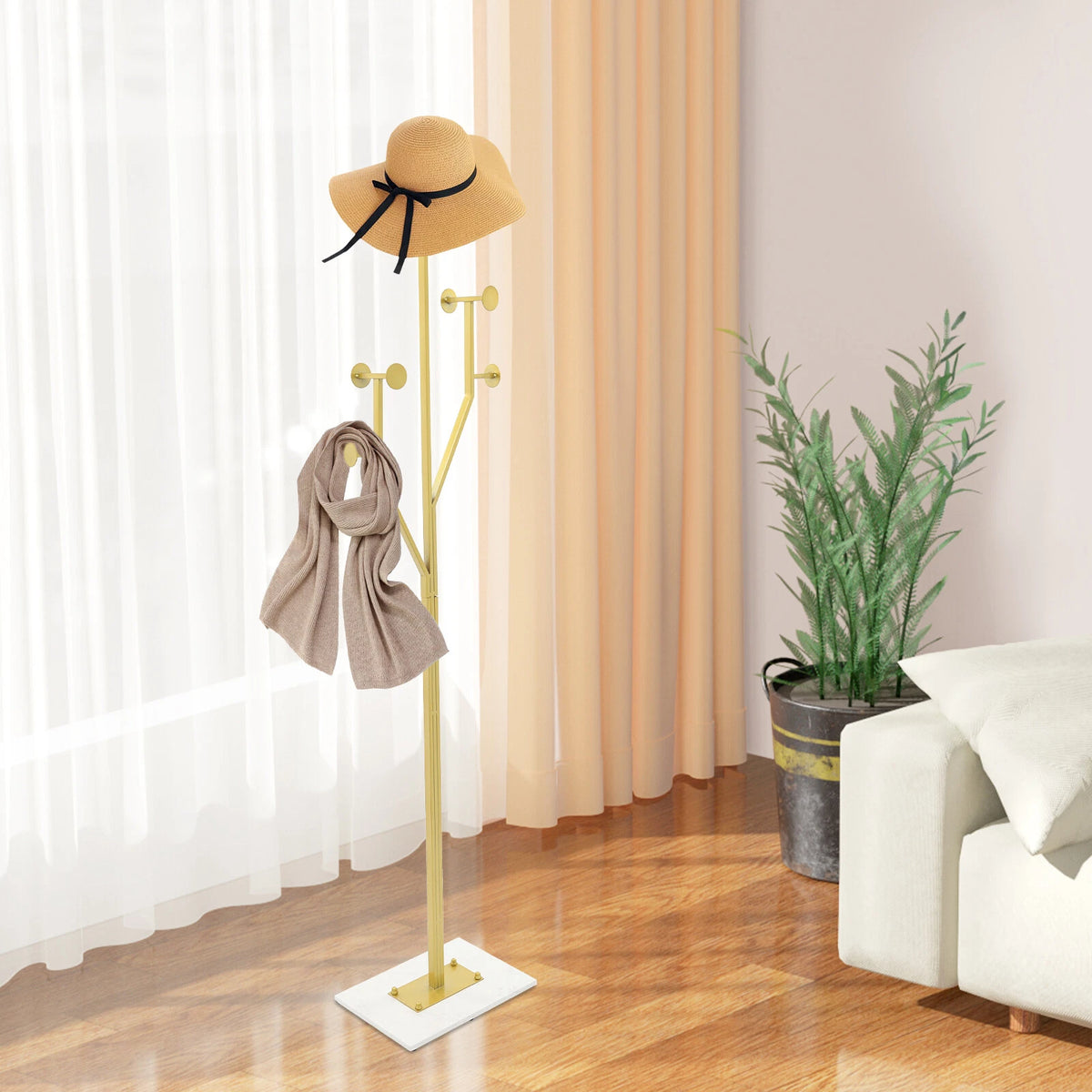 Heavy Duty Freestanding Coat Rack with Marble Base for Corner Use