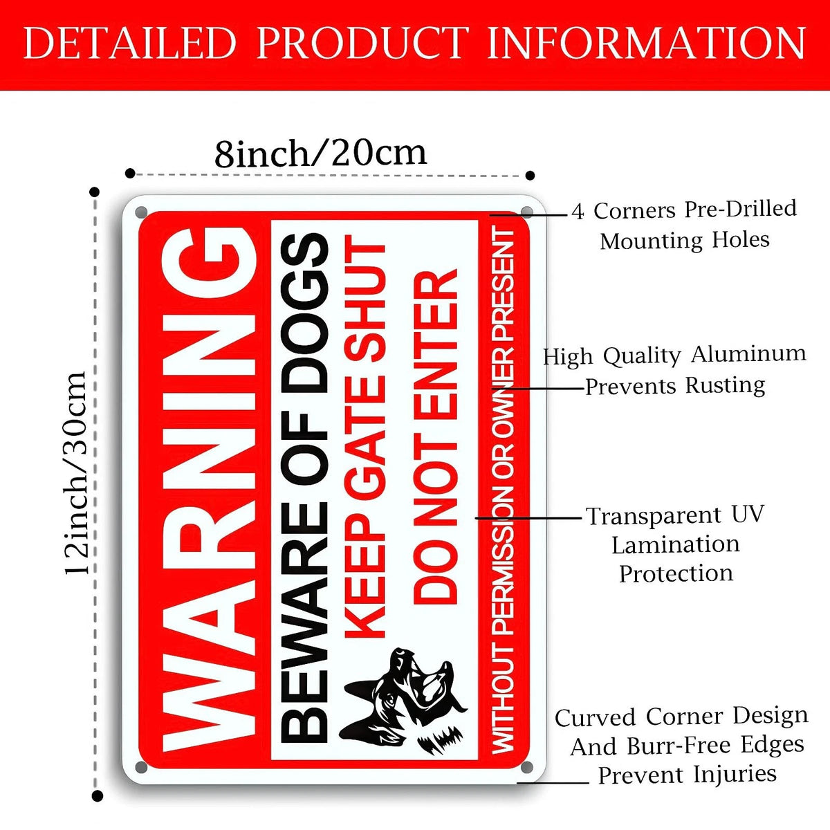 4X Beware Of Dog Sign for Home (12x8 Inch, Red/White)