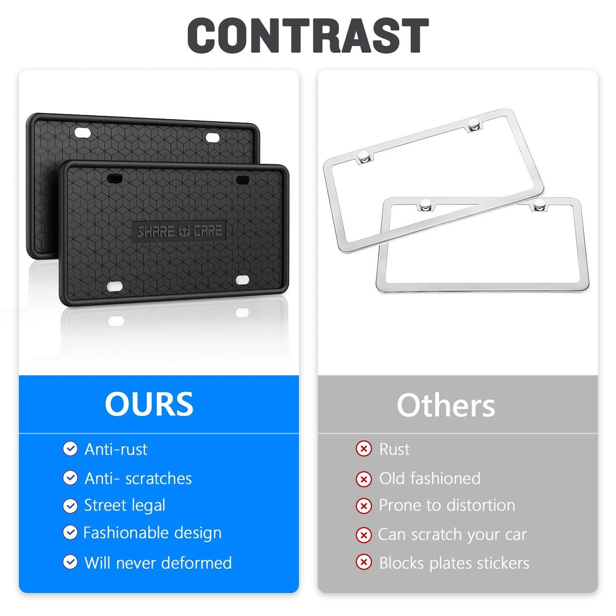 Silicone License Plate Frame for Universal Fit (1 Pack) - Black