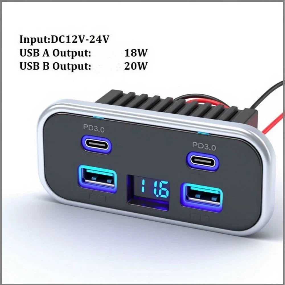 Dual PD3 0 4 Port USB Charger for RV Marine Bus (12V 24V)
