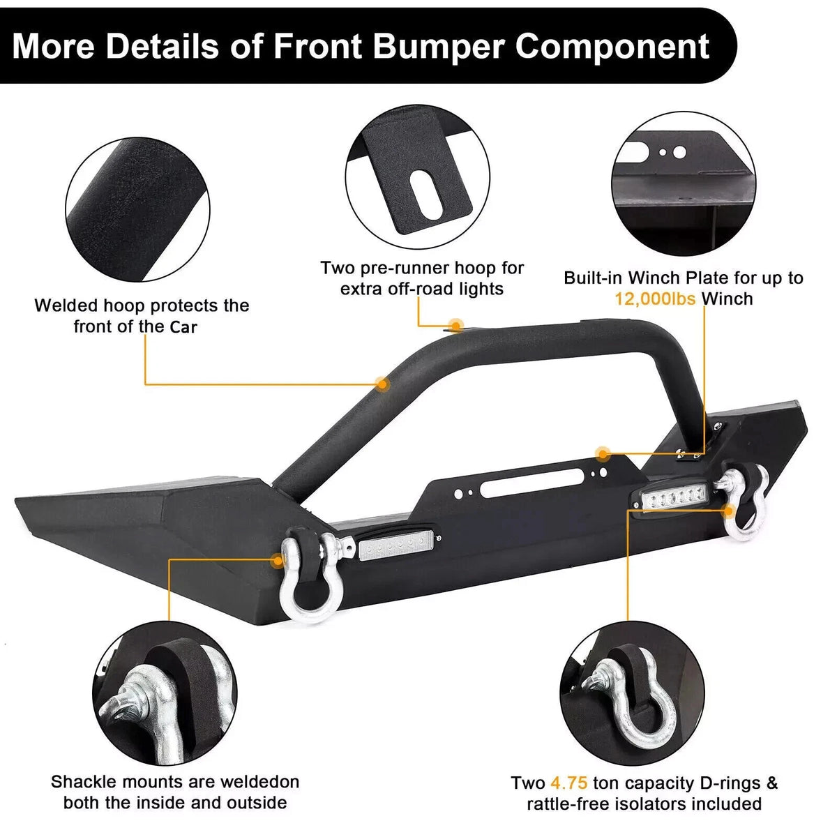 Front Bumper with Winch Plate for Jeep Wrangler (1987–2006) CON-A000000038