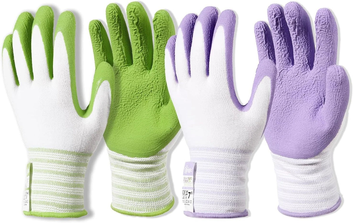 Set of 2 Bamboo Fiber Touch Gardening Gloves - Rubber Coated, Green