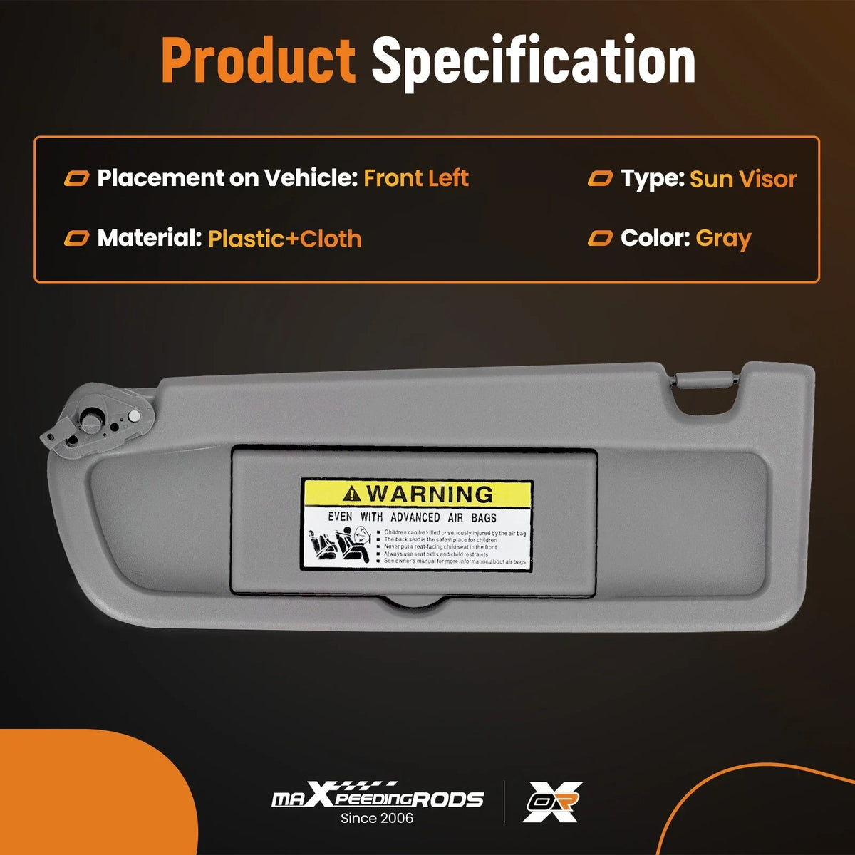 Front Driver Sun Visor for Honda Civic (2006–2011) 83280-SNA-A01ZA Gray