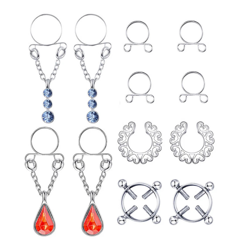 6 Pair Non-Piercing Dangle Nipple Rings for Women