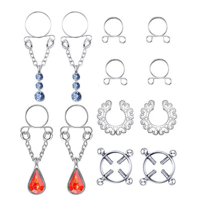 6 Pair Non-Piercing Dangle Nipple Rings for Women