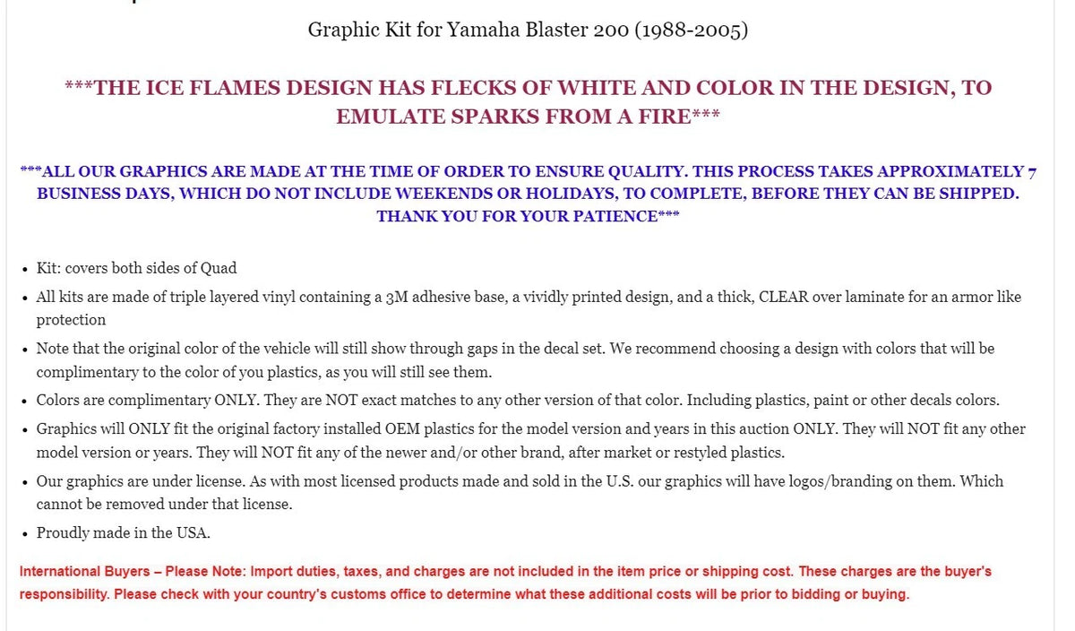 Decal Graphic Kit for Yamaha Blaster 200 (1988–2005) ICE YELLOW