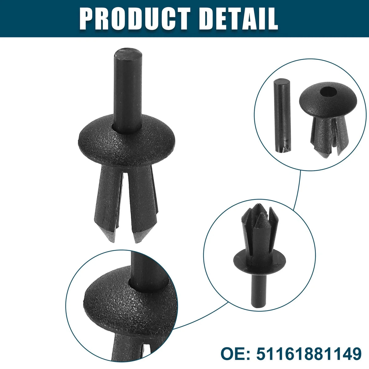 Set of 20 Fender Liner Clips for BMW 128i (No. 51161881149) Black