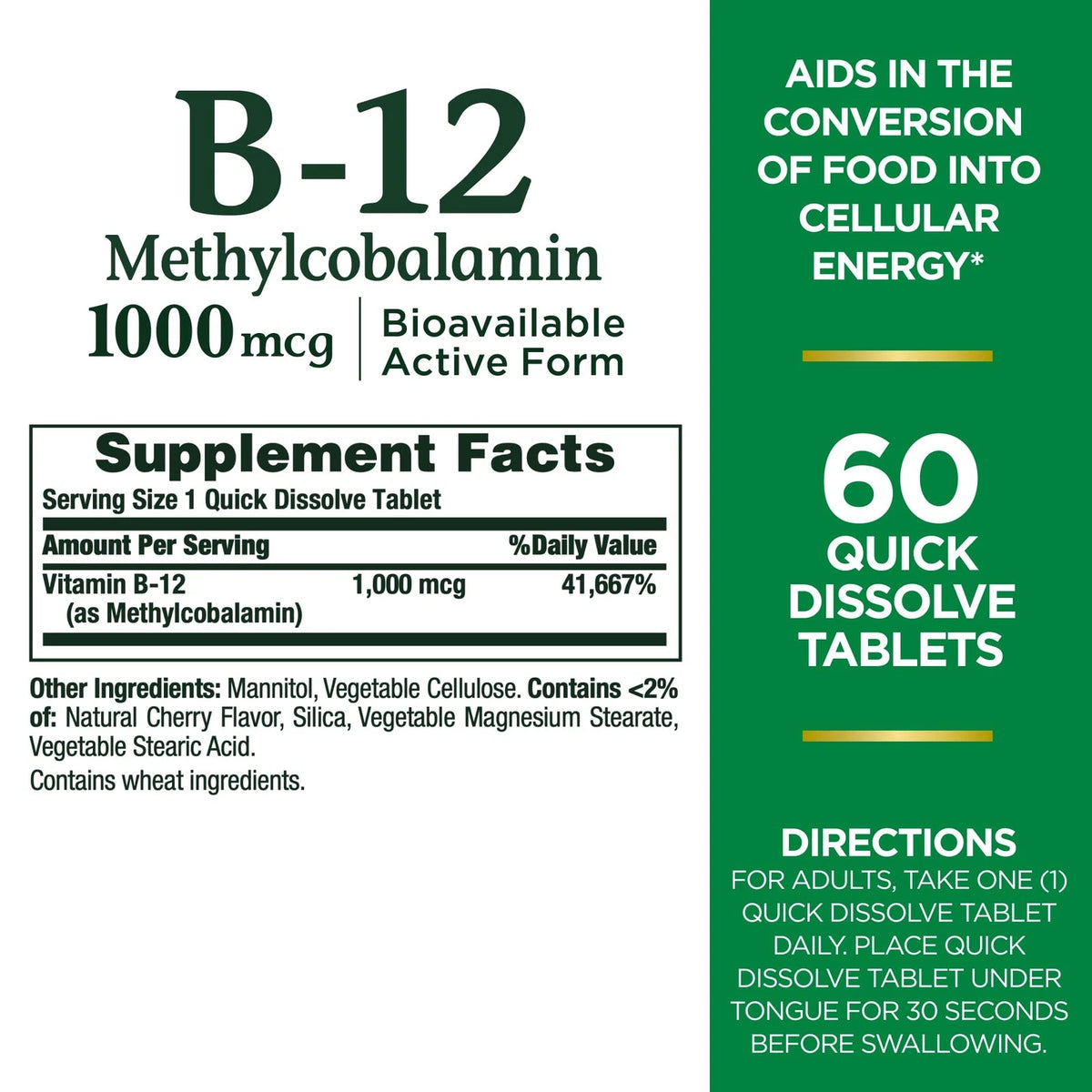 2X Vitamin B-12 Quick Dissolve for Nature's Bounty (60 Count)
