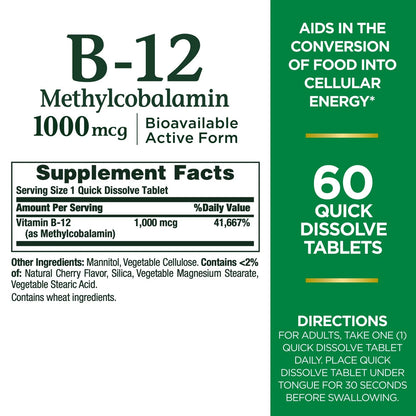 2X Vitamin B-12 Quick Dissolve for Nature's Bounty (60 Count)