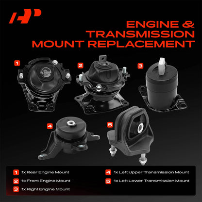 Set of 5 Engine Motor & Transmission Mounts for Honda Accord (2008–2012) EM-9467, EM-9459, EM-9516, EM-9439