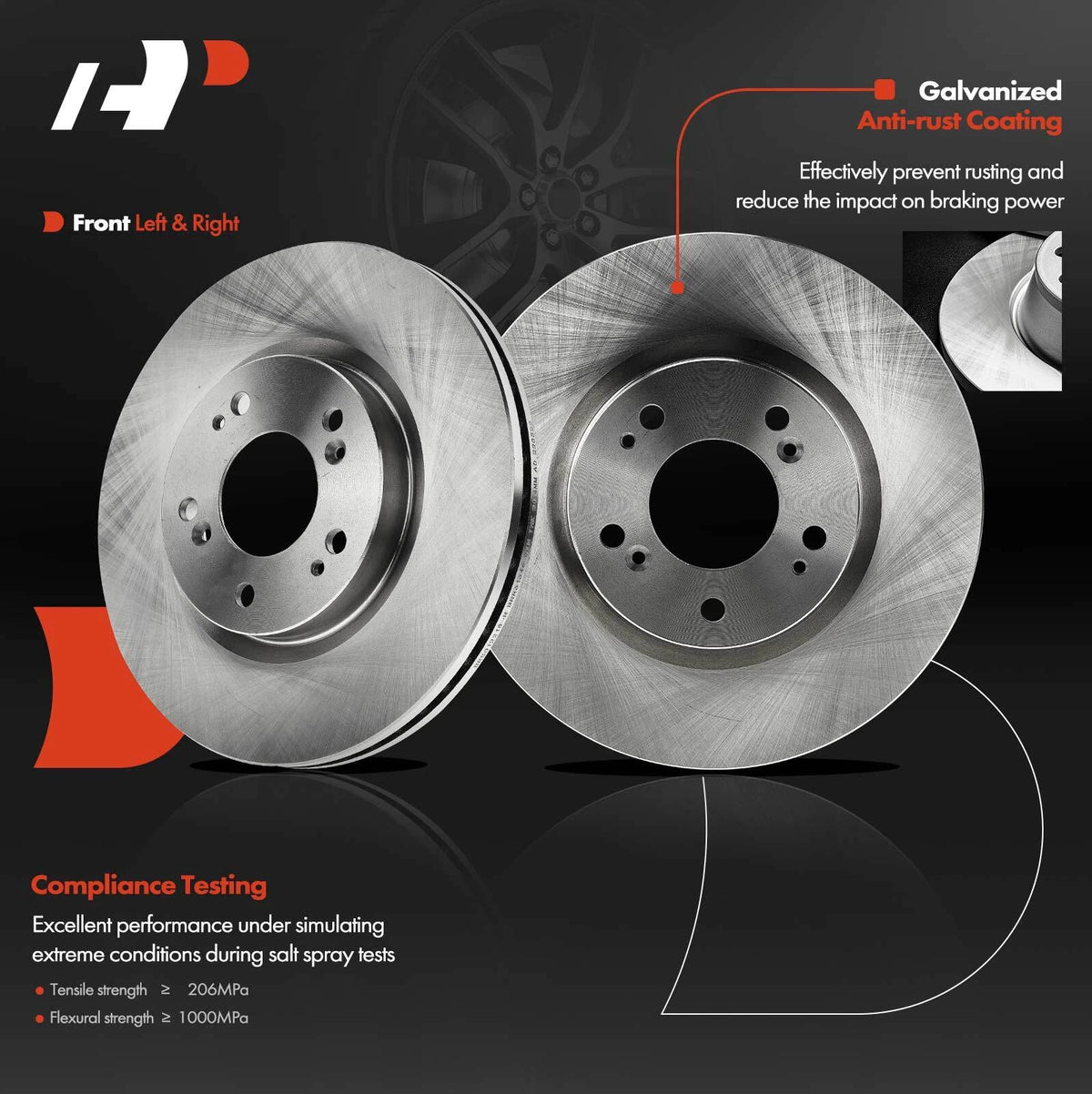 Front Disc Brake Rotors for Chrysler 200, Sebring, Dodge, Jeep (2011–2014) 980455, 0833352, R-31346