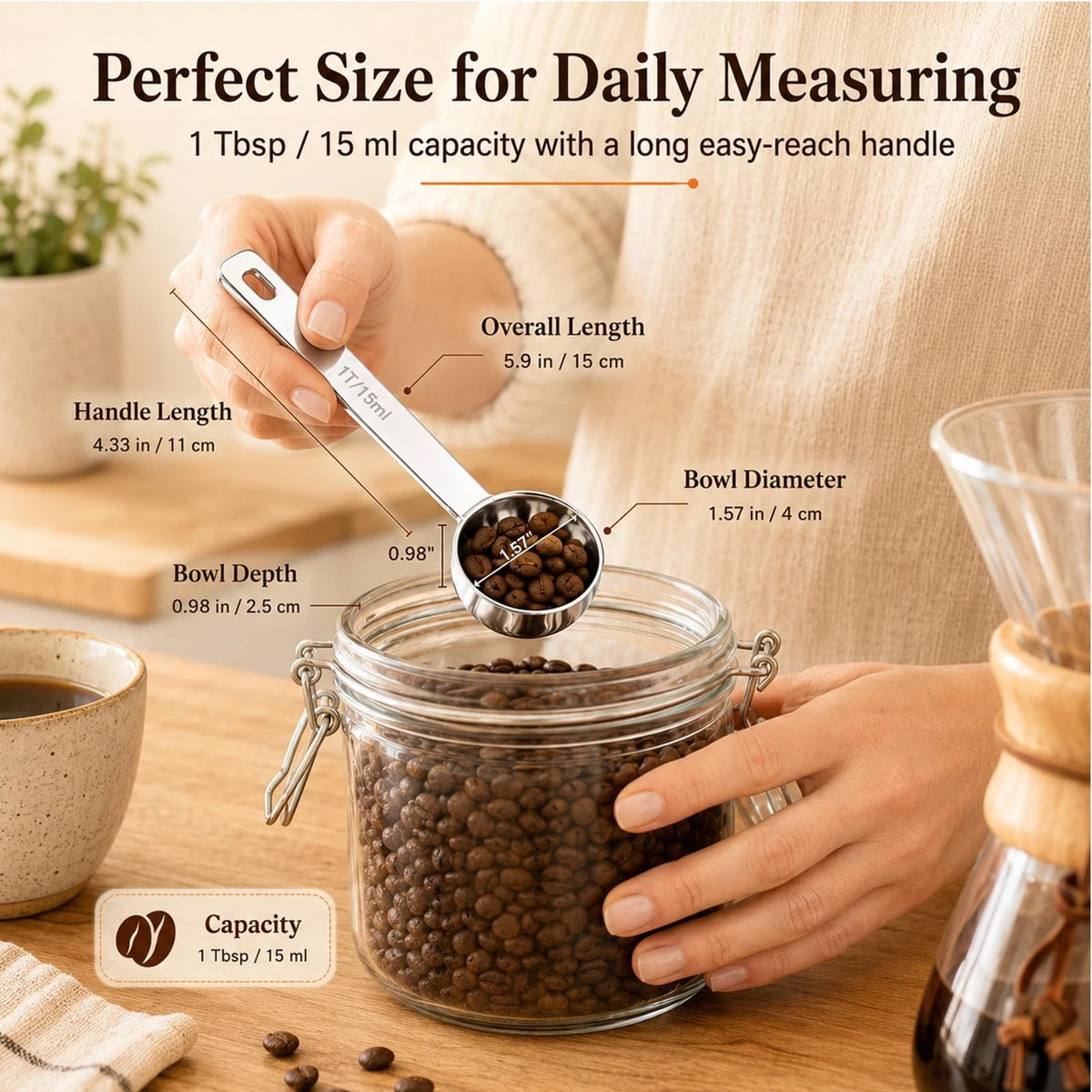 4 Pack Coffee Scoop Spoons 1 Tbsp (15ml) Stainless Steel Silver