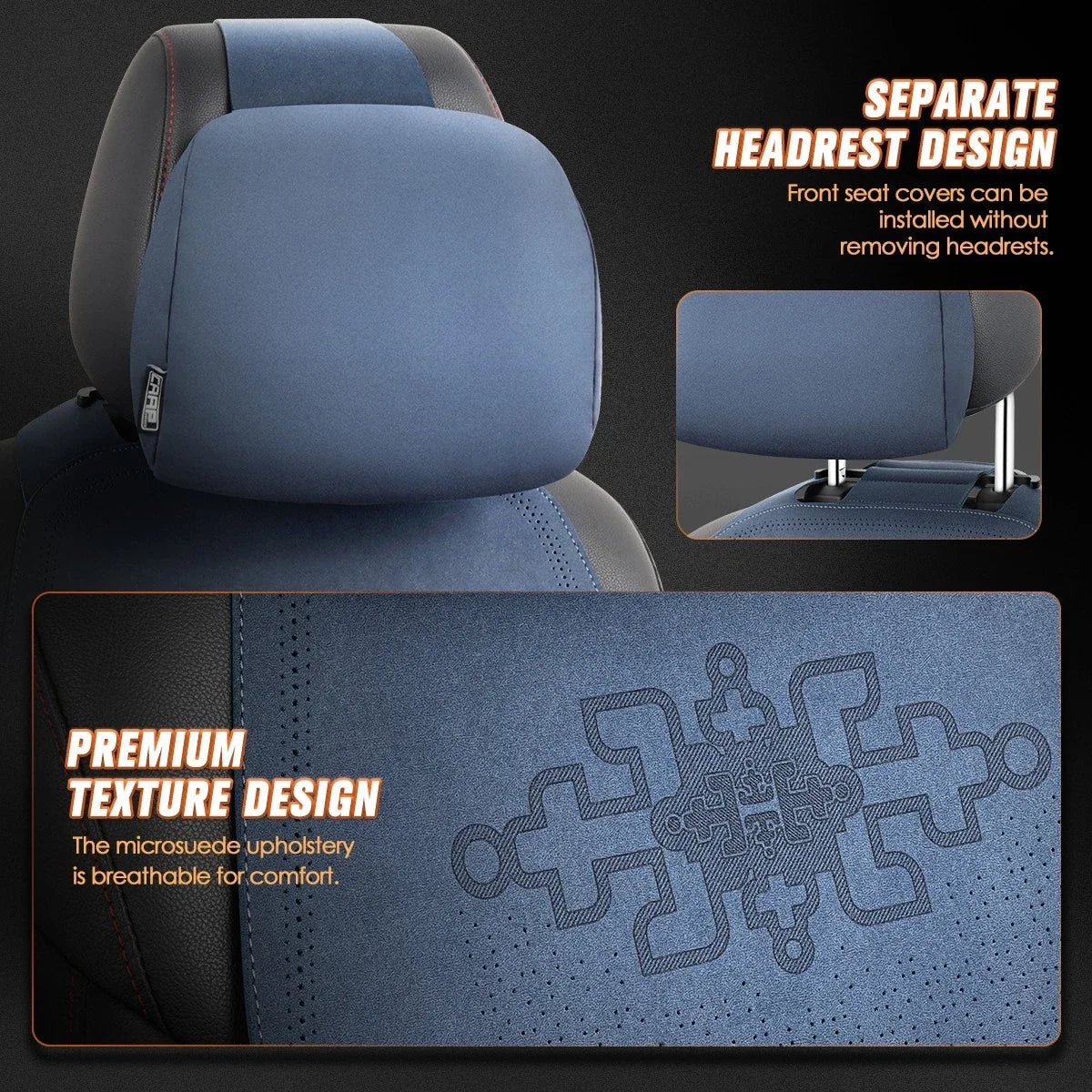 Set of 2 Universal Seat Covers for Cars (1st & 2nd Row) - Blue